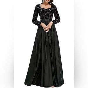 Sophisticated Black Sequin Long Sleeve Dress